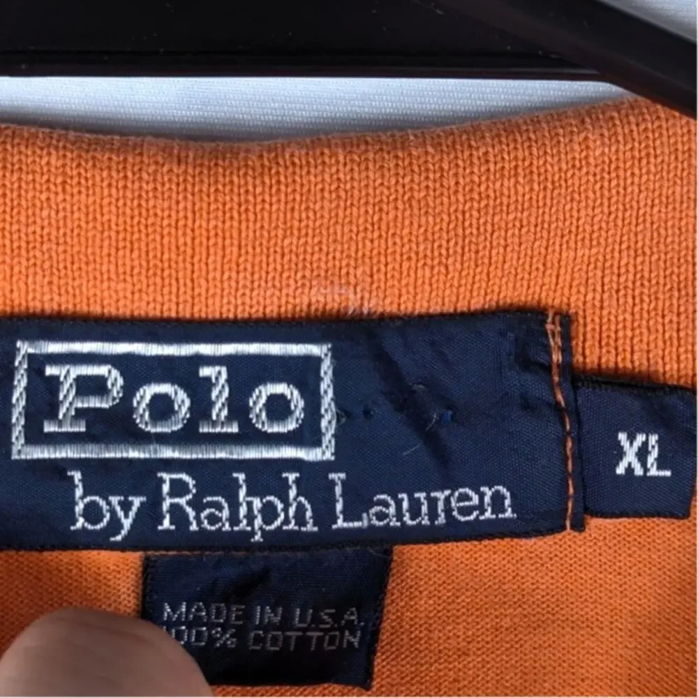 Polo Ralph Lauren Polo Shirt Mens XL Orange Grid Check Short Sleeve Cotton